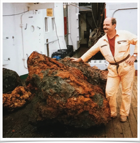 Geological oceanography onboard 
FS SONNE - rocks collected from deep ocean floor.
